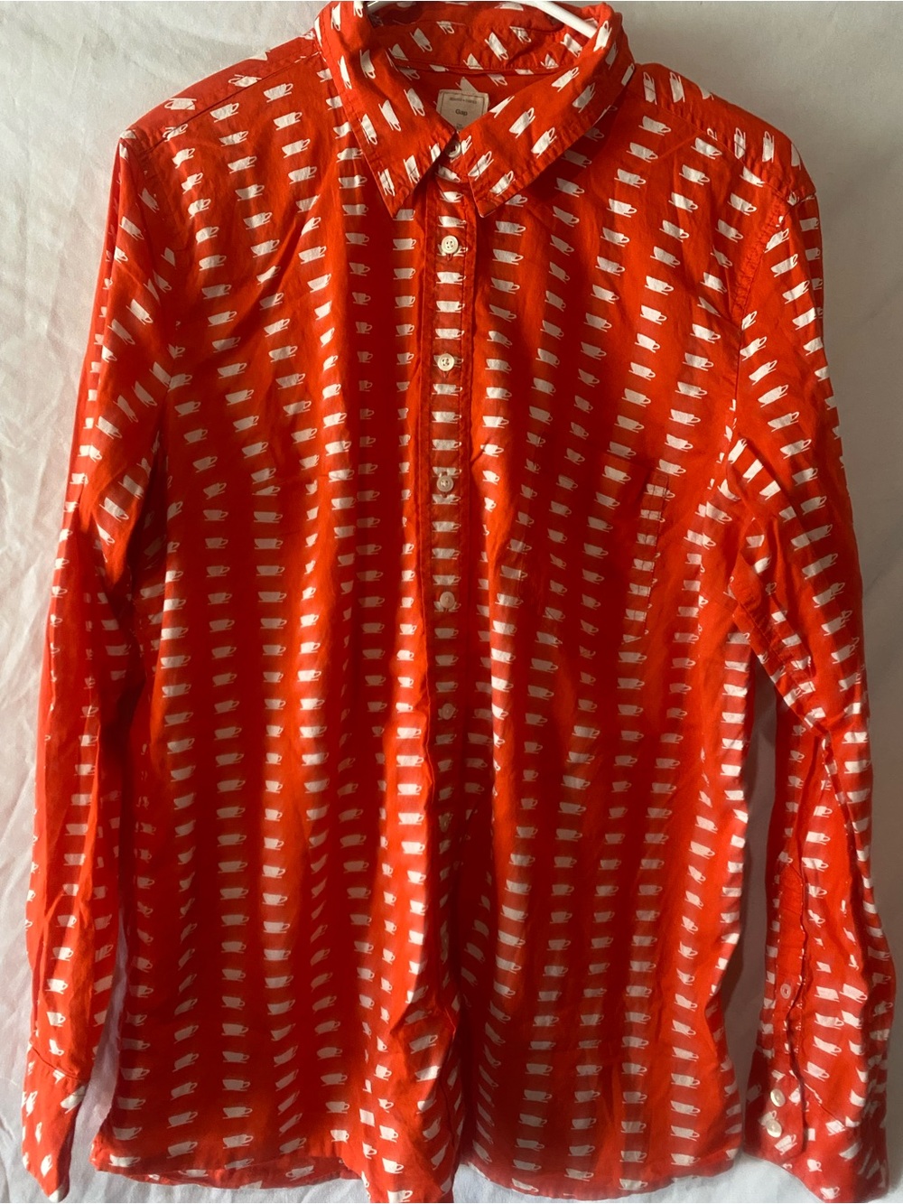 GAP Bright Orange Button-Down Shirt with White Dash Print